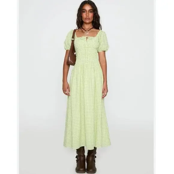NWOT Princess Polly More Than Butterflies Maxi Dress Green Gingham Size US 2 - Picture 3 of 11